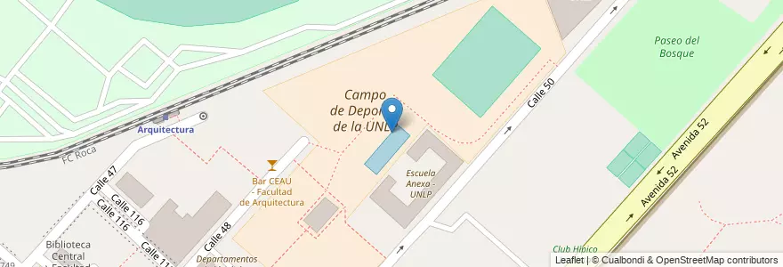 Mapa de ubicacion de Campo de Deportes de la UNLP, Casco Urbano en Argentinië, Buenos Aires, Partido De La Plata, La Plata.