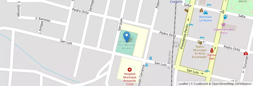 Mapa de ubicacion de Campo de Deportes IPET Mariano Moreno en Argentinië, Córdoba, Departamento Punilla, Pedanía Rosario, Municipio De Cosquín, Cosquín.