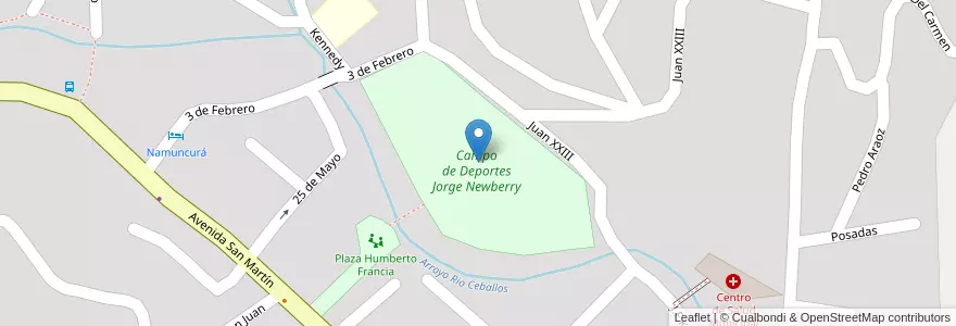 Mapa de ubicacion de Campo de Deportes Jorge Newberry en آرژانتین, Córdoba, Departamento Colón, Pedanía Río Ceballos, Municipio De Río Ceballos.