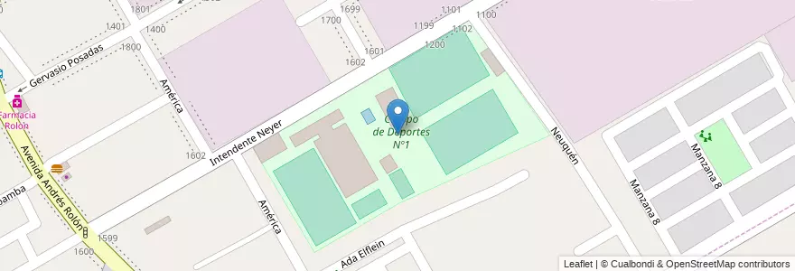 Mapa de ubicacion de Campo de Deportes Nº1 en アルゼンチン, ブエノスアイレス州, Partido De San Isidro, Beccar.