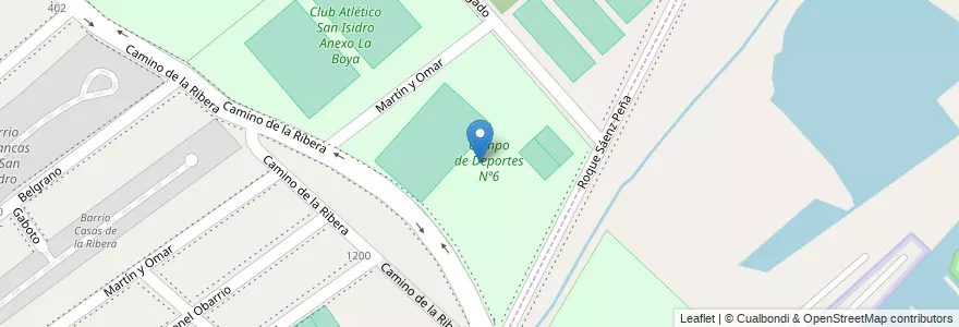 Mapa de ubicacion de Campo de Deportes Nº6 en 阿根廷, 布宜诺斯艾利斯省, Partido De San Isidro, San Isidro.