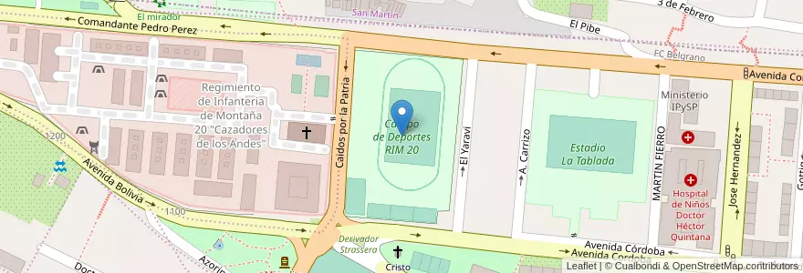 Mapa de ubicacion de Campo de Deportes RIM 20 en アルゼンチン, フフイ州, Departamento Doctor Manuel Belgrano, Municipio De San Salvador De Jujuy.