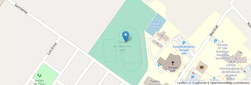 Mapa de ubicacion de Campo de Deportes UAP en アルゼンチン, エントレ・リオス州, Departamento Diamante, Libertador San Martín, Distrito Palmar.