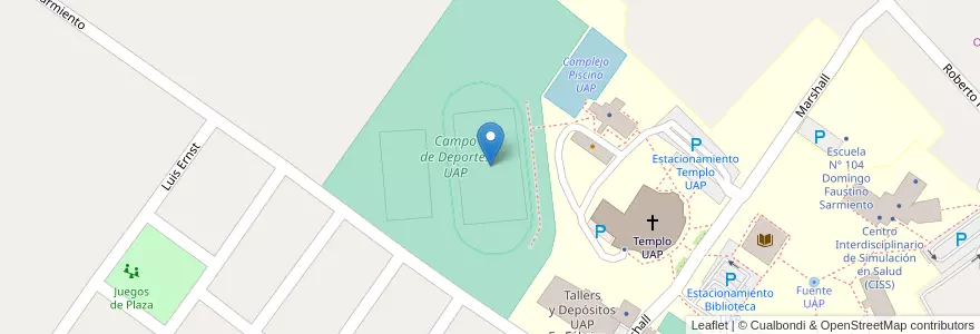 Mapa de ubicacion de Campo de Fútbol 11 en 아르헨티나, 엔트레리오스주, Departamento Diamante, Libertador San Martín, Distrito Palmar.