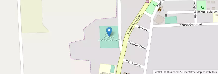 Mapa de ubicacion de Campo de fútbol Club Independiente en Argentine, Misiones, Departamento Eldorado, Municipio De Colonia Victoria, Colonia Victoria.