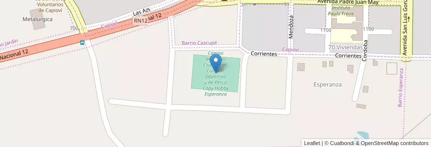 Mapa de ubicacion de Campo de Fútbol Club Social, Cultural, Deportivo y de Pesca Capy Hobby Esperanza en Argentina, Misiones, Departamento Libertador General San Martín, Municipio De Capioví.