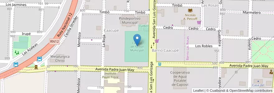 Mapa de ubicacion de Campo de Fútbol Municipal en Arjantin, Misiones, Departamento Libertador General San Martín, Municipio De Capioví, Capioví.