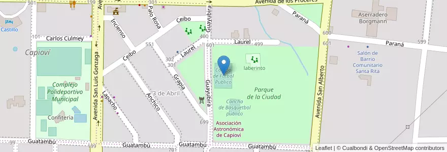 Mapa de ubicacion de Campo de Fútbol Público en Arjantin, Misiones, Departamento Libertador General San Martín, Municipio De Capioví, Capioví.