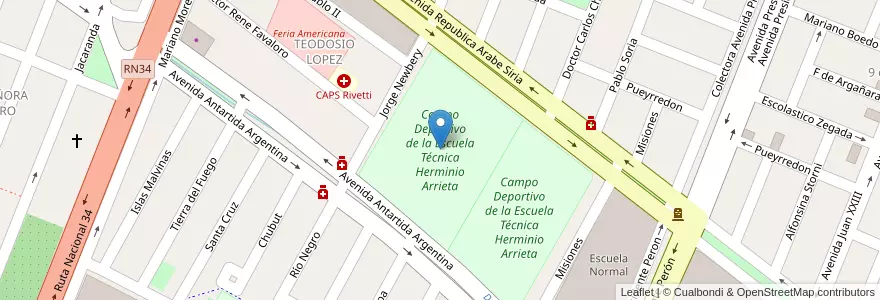 Mapa de ubicacion de Campo Deportivo de la Escuela Técnica Herminio Arrieta en アルゼンチン, フフイ州, Departamento Ledesma, Municipio De Libertador General San Martín, Libertador General San Martín.