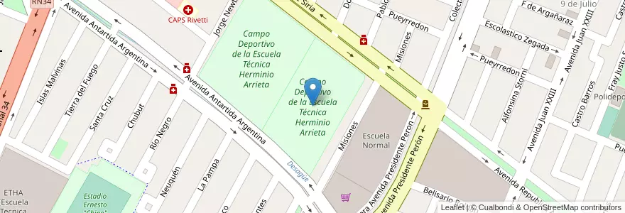 Mapa de ubicacion de Campo Deportivo de la Escuela Técnica Herminio Arrieta en 阿根廷, Jujuy, Departamento Ledesma, Municipio De Libertador General San Martín, Libertador General San Martín.