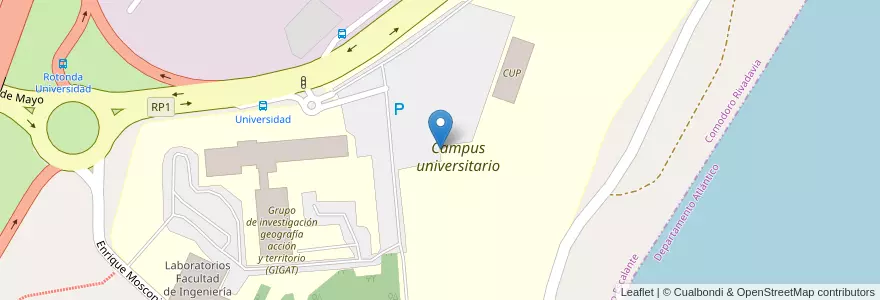 Mapa de ubicacion de Campus universitario en Arjantin, Chubut, Departamento Escalante, Comodoro Rivadavia.