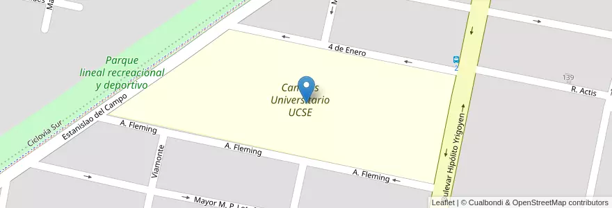 Mapa de ubicacion de Campus Universitario UCSE en الأرجنتين, سانتا في, Departamento Castellanos, Municipio De Rafaela.