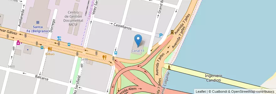 Mapa de ubicacion de Canal 13 en Arjantin, Santa Fe, Departamento La Capital, Santa Fe Capital, Santa Fe.