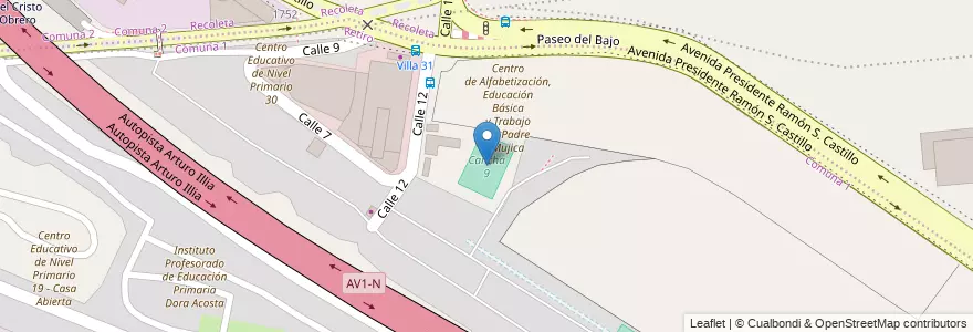 Mapa de ubicacion de Cancha 9, Retiro en Argentinië, Ciudad Autónoma De Buenos Aires, Comuna 1, Buenos Aires.
