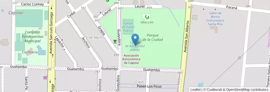 Mapa de ubicacion de Cancha de Basquetbol público en الأرجنتين, Misiones, Departamento Libertador General San Martín, Municipio De Capioví, Capioví.