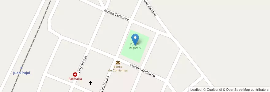 Mapa de ubicacion de Cancha de futbol en アルゼンチン, コリエンテス州, Departamento Monte Caseros, Municipio De Juan Pujol.