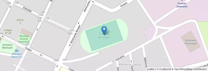 Mapa de ubicacion de Cancha de Futbol en 아르헨티나, 산타크루스주, Deseado, Puerto Deseado.