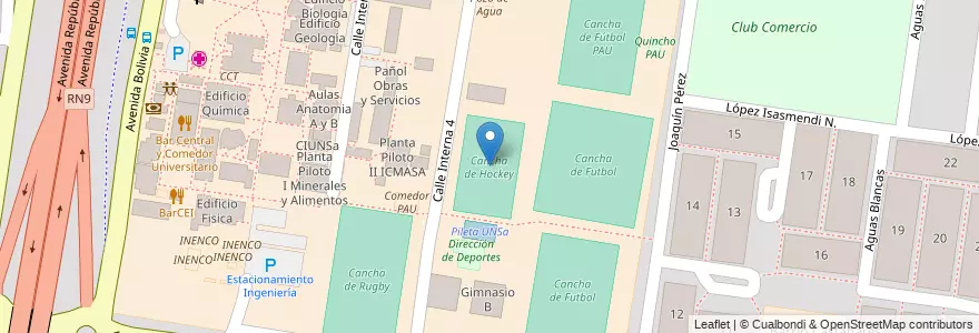 Mapa de ubicacion de Cancha de Hockey en アルゼンチン, サルタ州, Capital, Municipio De Salta, Salta.