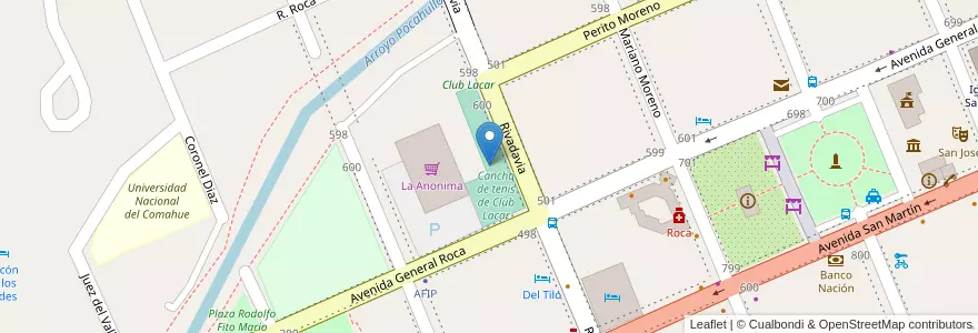 Mapa de ubicacion de Cancha de tenis de Club Lacar en Argentina, Chile, Neuquén, Departamento Lácar.