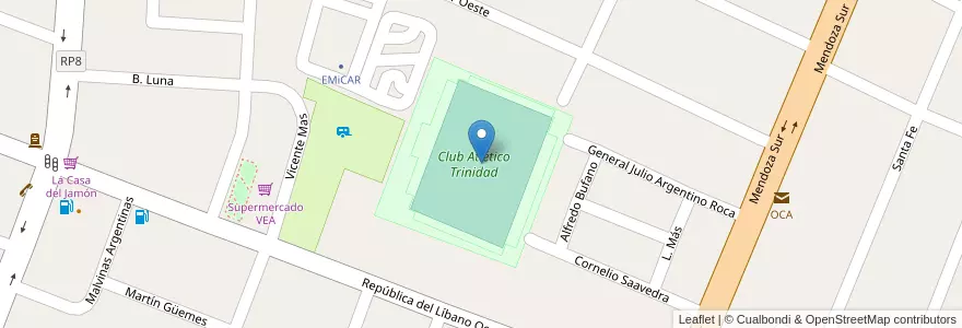Mapa de ubicacion de Cancha de Trinidad en Argentina, San Juan, Cile, Rawson.