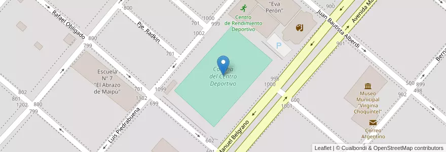 Mapa de ubicacion de Cancha del Centro Deportivo en الأرجنتين, محافظة تييرا ديل فويغو, تشيلي, Río Grande, Departamento Río Grande.