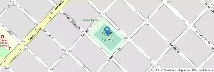Mapa de ubicacion de Cancha del Club Argentino en Arjantin, Buenos Aires, Partido De Chacabuco, Chacabuco.