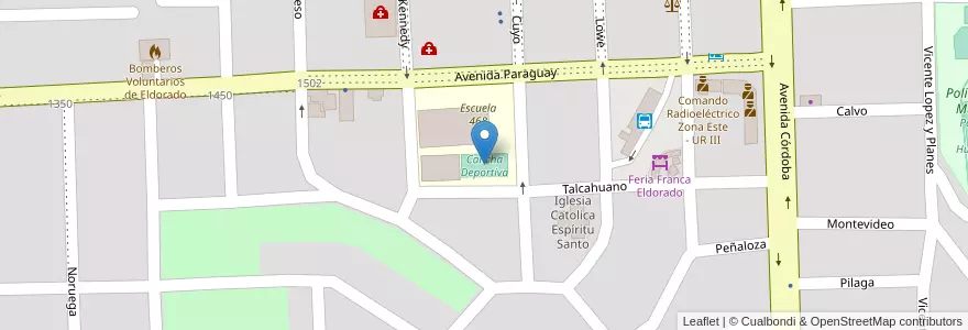 Mapa de ubicacion de Cancha Deportiva en Arjantin, Misiones, Departamento Eldorado, Municipio De Eldorado, Eldorado.