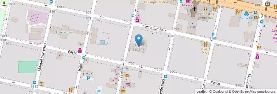 Mapa de ubicacion de Cancha España en Arjantin, Santa Fe, Departamento Rosario, Municipio De Rosario, Rosario.