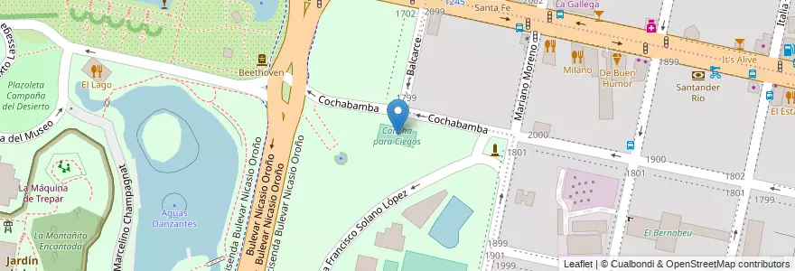 Mapa de ubicacion de Cancha para Ciegos en アルゼンチン, サンタフェ州, Departamento Rosario, Municipio De Rosario, ロサリオ.