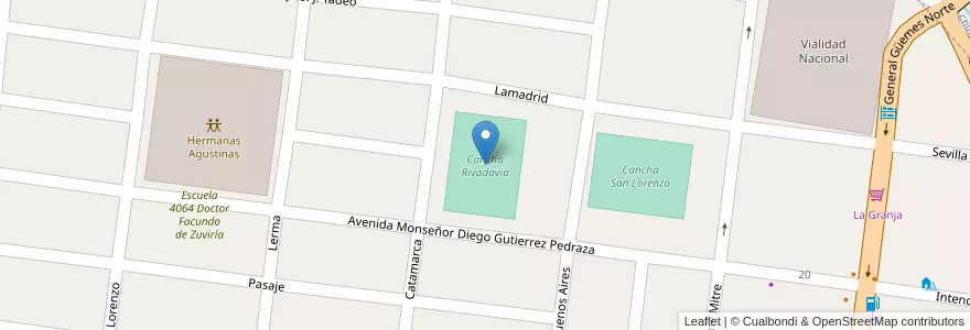 Mapa de ubicacion de Cancha Rivadavia en アルゼンチン, サルタ州, Cafayate, Municipio De Cafayate.