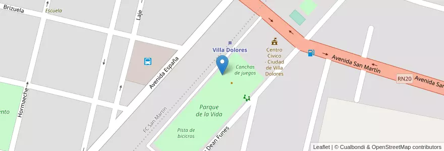 Mapa de ubicacion de Canchas en Аргентина, Кордова, Departamento San Javier, Pedanía Dolores, Municipio De Villa Dolores, Villa Dolores.