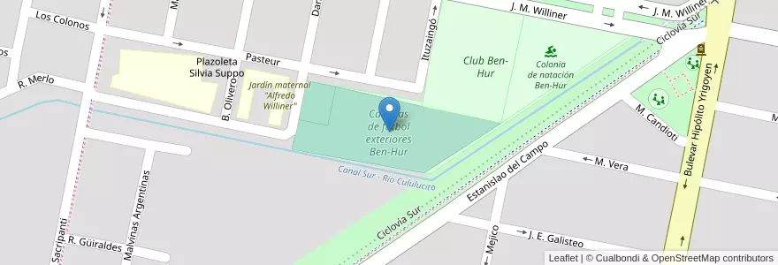 Mapa de ubicacion de Canchas de futbol exteriores Ben-Hur en Argentine, Santa Fe, Departamento Castellanos, Municipio De Rafaela.