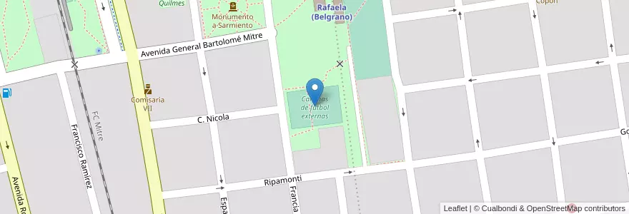 Mapa de ubicacion de Canchas de futbol externas en Argentinien, Santa Fe, Departamento Castellanos, Municipio De Rafaela.