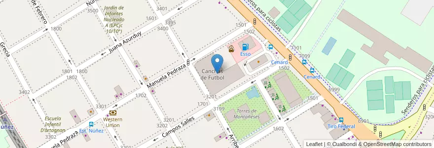 Mapa de ubicacion de Canchas de Futbol, Nuñez en الأرجنتين, Ciudad Autónoma De Buenos Aires, Buenos Aires, Comuna 13.