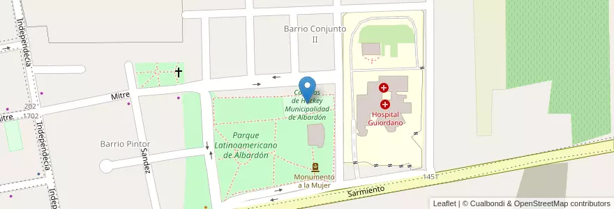 Mapa de ubicacion de Canchas de Hockey Municipalidad de Albardón en 阿根廷, San Juan, 智利, Albardón.