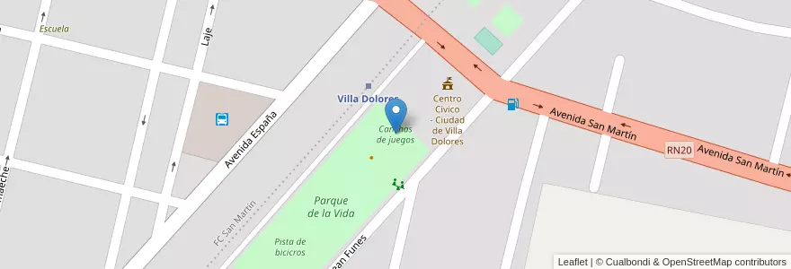 Mapa de ubicacion de Canchas de juegos en Argentina, Córdoba, Departamento San Javier, Pedanía Dolores, Municipio De Villa Dolores, Villa Dolores.