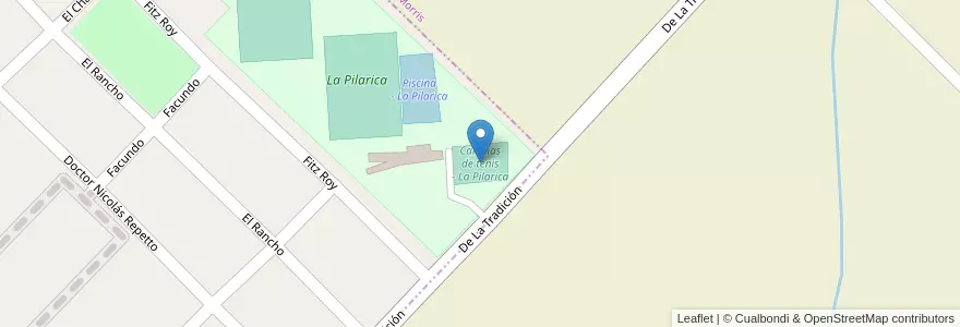 Mapa de ubicacion de Canchas de tenis - La Pilarica en 아르헨티나, 부에노스아이레스주, Partido De Hurlingham, Partido De Ituzaingó.