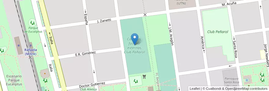 Mapa de ubicacion de Canchas  footbol externas Club Peñarol en Arjantin, Santa Fe, Departamento Castellanos, Municipio De Rafaela.
