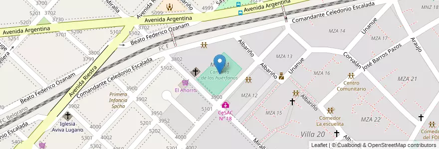 Mapa de ubicacion de Canchita de los huérfanos, Villa Lugano en 阿根廷, Ciudad Autónoma De Buenos Aires, 布宜诺斯艾利斯, Comuna 8.