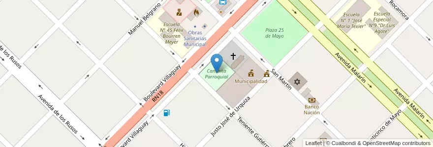 Mapa de ubicacion de Canchita Parroquial en آرژانتین, استان انتره ریوس, Departamento San Salvador, Distrito Arroyo Grande, San Salvador.