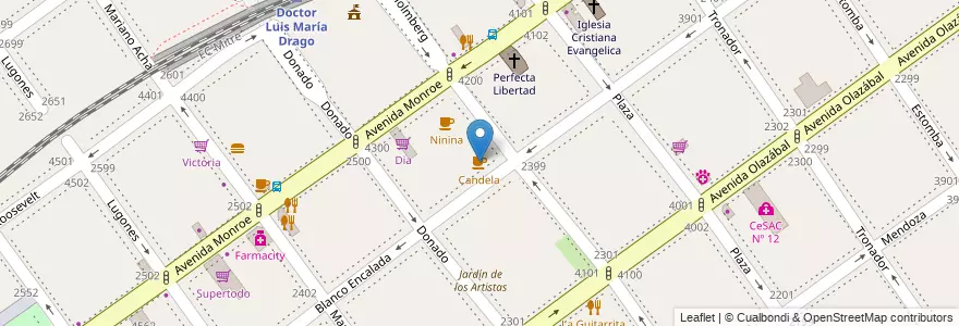 Mapa de ubicacion de Candela, Villa Urquiza en Argentinien, Ciudad Autónoma De Buenos Aires, Comuna 12, Buenos Aires.