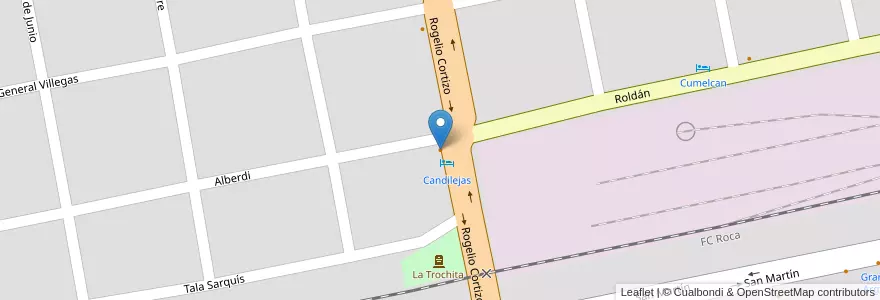 Mapa de ubicacion de Candilejas Restaurante Confitería en Arjantin, Şili, Río Negro, Departamento Veinticinco De Mayo, Ingeniero Jacobacci.