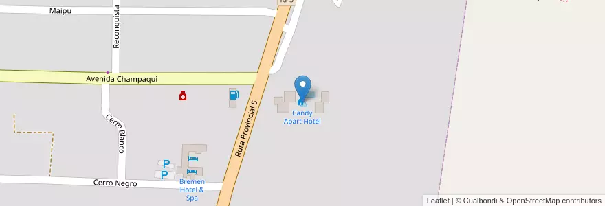 Mapa de ubicacion de Candy Apart Hotel en アルゼンチン, コルドバ州, Departamento Calamuchita, Pedanía Los Reartes, Municipio De Villa General Belgrano, Villa General Belgrano.