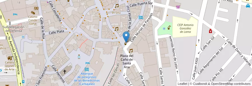 Mapa de ubicacion de Caño Santa Ana en スペイン, カスティーリャ・イ・レオン州, León, Tierra De León, レオン.