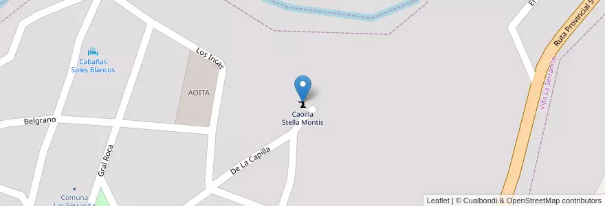 Mapa de ubicacion de Caoilla Stella Montis en Arjantin, Córdoba, Departamento Santa María, Pedanía Alta Gracia, Comuna De La Serranita, Villa La Serranita.