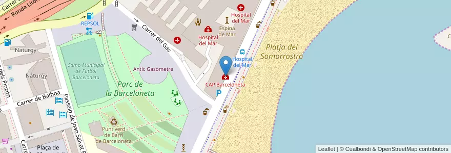 Mapa de ubicacion de CAP Barceloneta en إسبانيا, كتالونيا, برشلونة, بارسلونس, Barcelona.