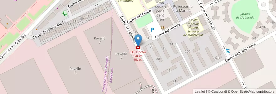 Mapa de ubicacion de CAP Doctor Carles Rivas en Espanha, Catalunha, Barcelona, Barcelonès.