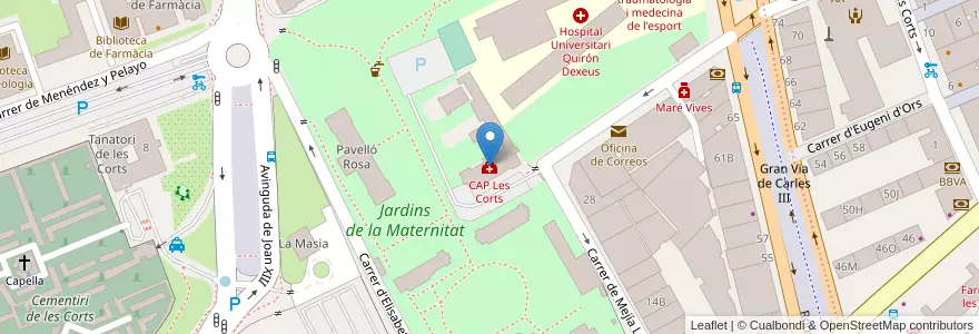 Mapa de ubicacion de CAP Les Corts en İspanya, Catalunya, Barcelona, Barcelonès, Barcelona.