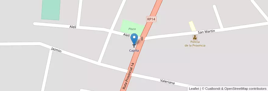 Mapa de ubicacion de Capilla en Arjantin, Córdoba, Departamento San Javier, Pedanía Rosas, Comuna De Los Hornillos.