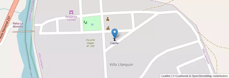 Mapa de ubicacion de Capilla en 아르헨티나, 칠레, 리오네그로주, Departamento Pilcaniyeu, Villa Llanquin.